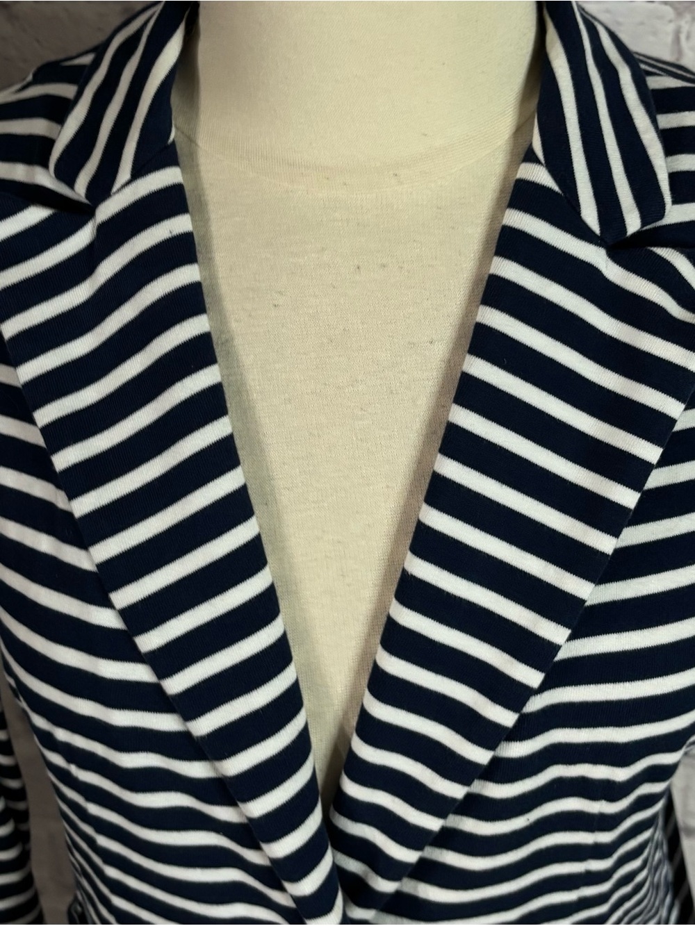 Lauren Ralph Lauren Navy White Striped Knit Blazer Nautical Classic Preppy L - Picture 7 of 12